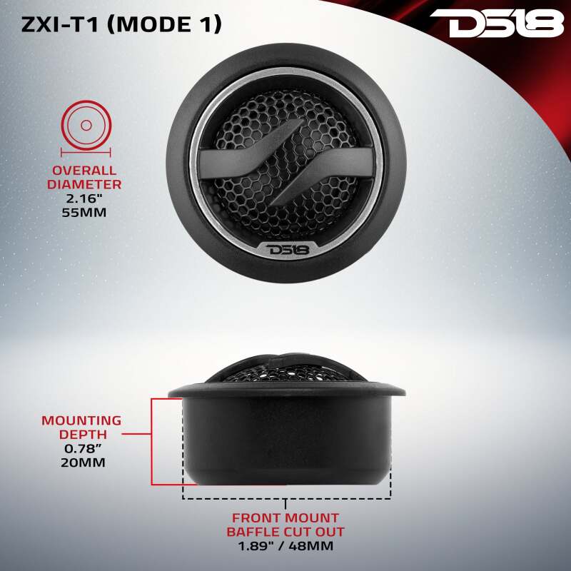 DS18 ZXI-T1 1.7-Inch Neodymium Dome Tweeter for Car Audio - 50 Watts RMS, 4 Ohm, Fits Most Vehicles