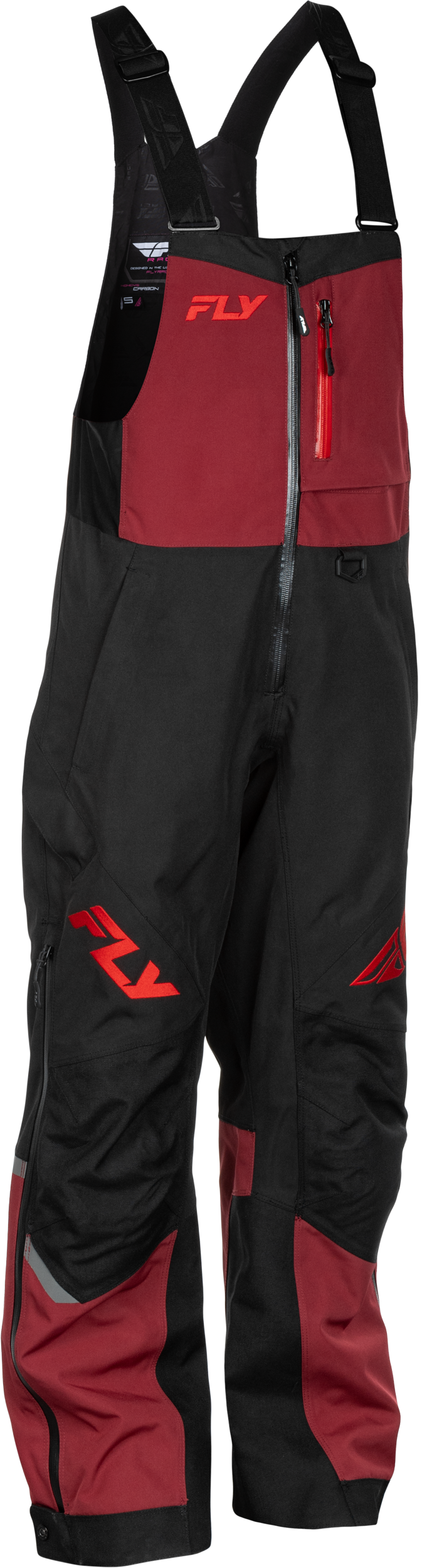 Fly Racing Women's Carbon Bibs Merlot/Red – Weatherproof Snow and Ski Bibs for Women, Size XS