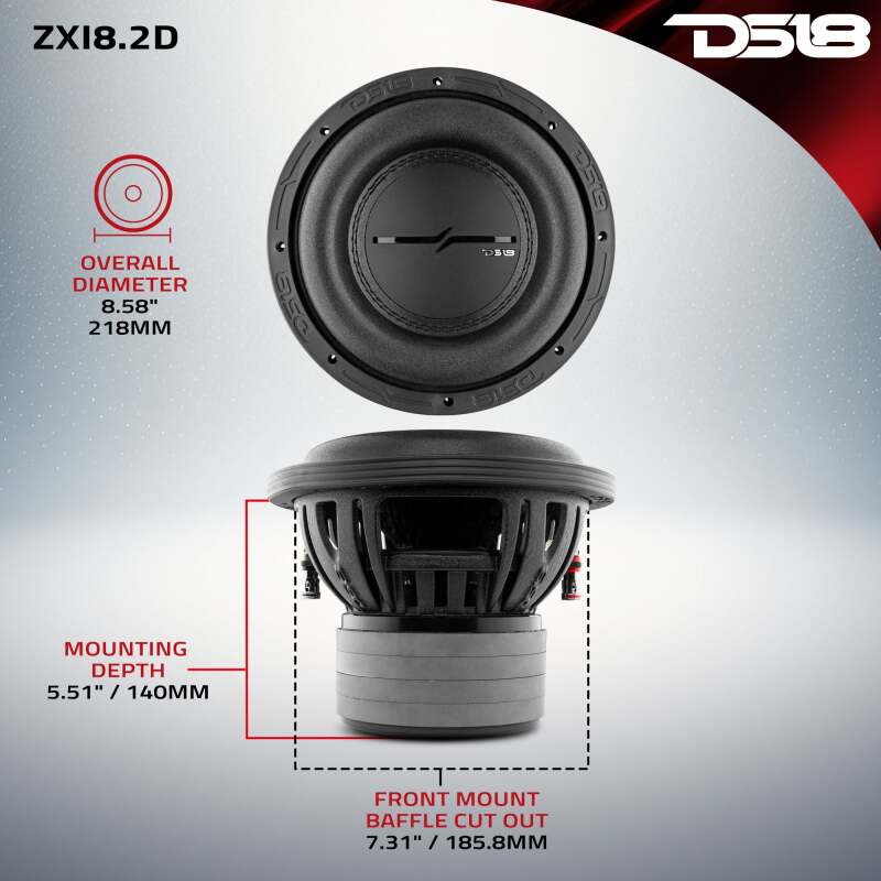 DS18 ZXI8.2D 8-Inch 600W RMS Dual 2 Ohm High Excursion Subwoofer for Car Audio Systems