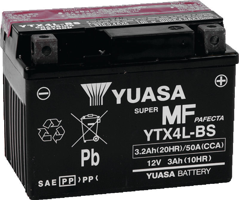 Yuasa YTX4L-BS Maintenance Free AGM 12-Volt Battery w/Bottle
