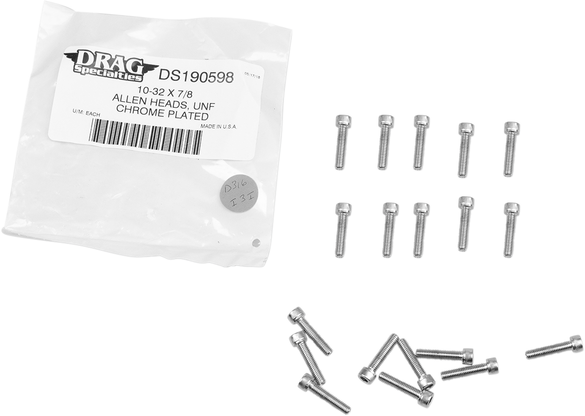 DRAG SPECIALTIES Knurled/Fine Thread Socket-Head Bolts - Replacement Pack #10-32 x 7/8" for Harley-Davidson Motorcycles
