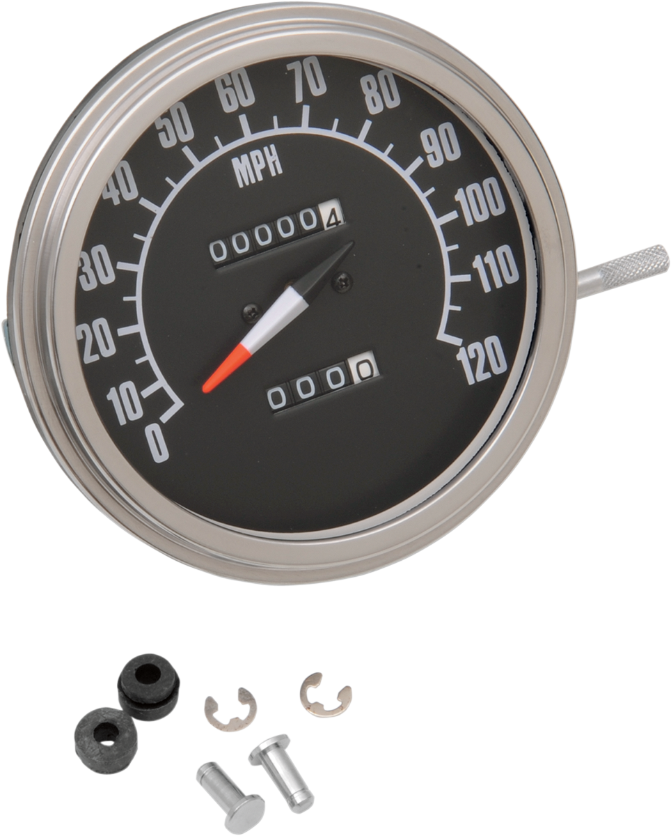 DRAG SPECIALTIES FL-'68-'84 Style 2240:60 Speedometer - Black Face with 12mm Thread, Fits Harley-Davidson Touring Models