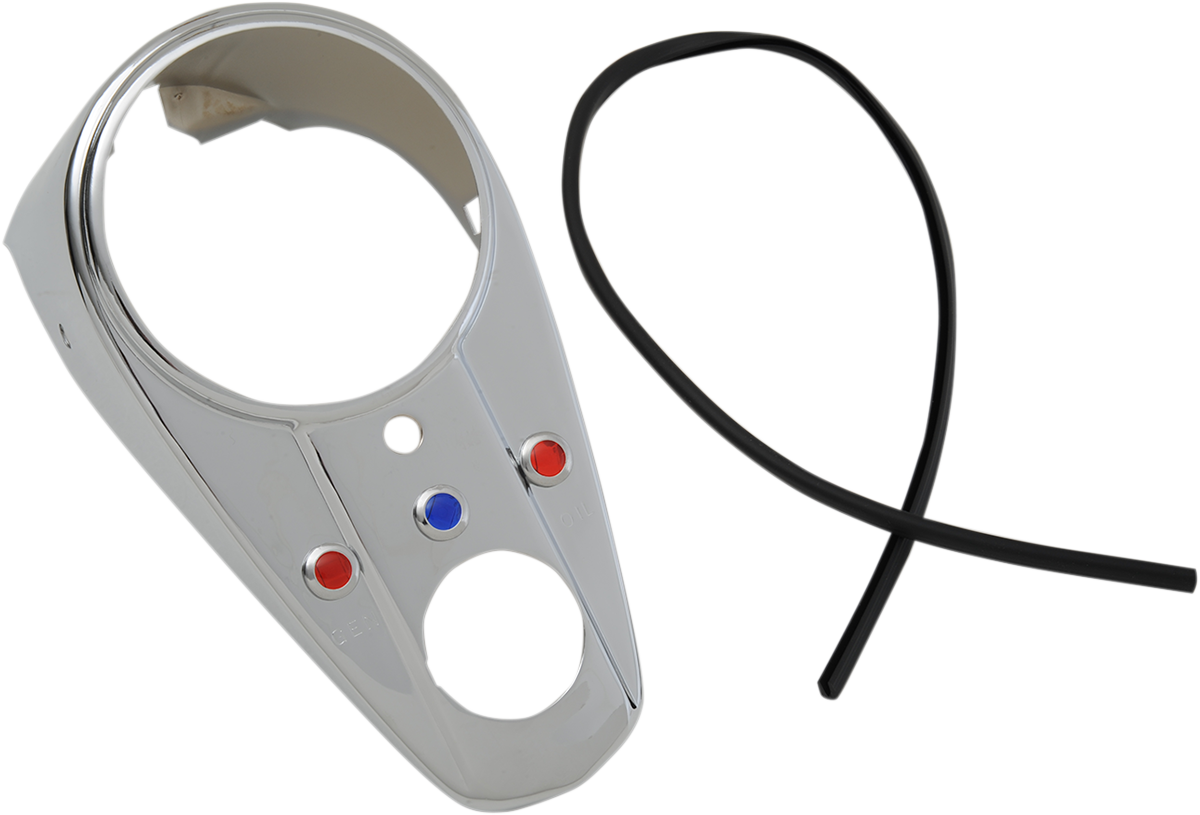 Drag Specialties Chrome Three-Light Dash Cover for Harley FL Models '63-'65 with OEM or Drag Specialties Vintage Fat Bob Tank