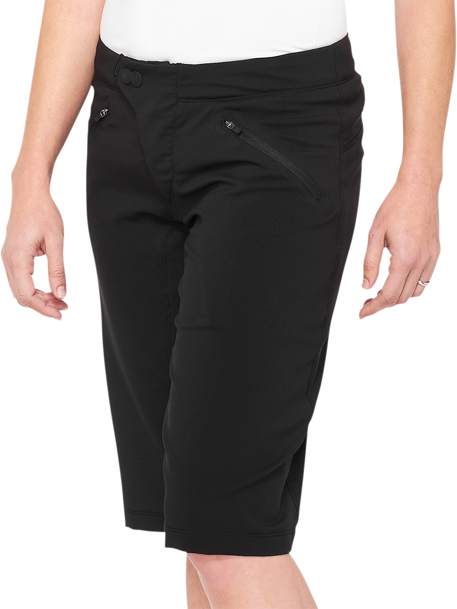 100% Women's Ridecamp Shorts with Adjustable Waist - Black, Part No. 40037-00003, Fits XL Bikes