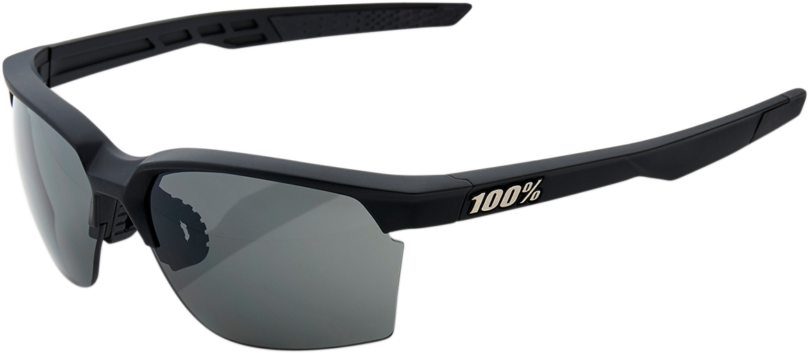 100% Sportcoupe Sunglasses with Smoke Lenses - Soft Tact Black - Model 61020-100-57 for Motorcycle, Cycling, and Outdoor Activities