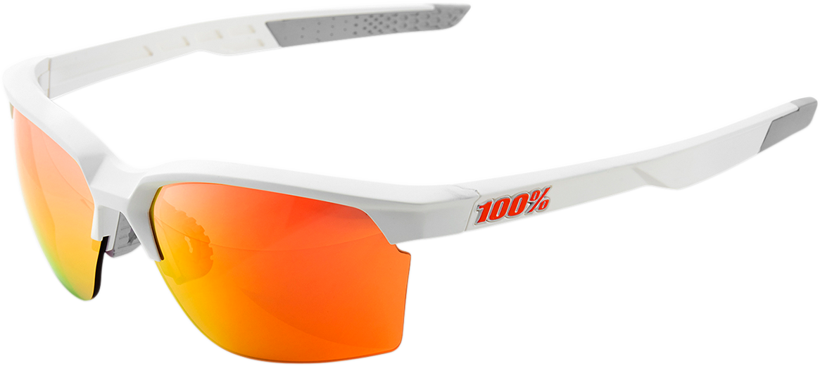 100% Sportcoupe Sunglasses - Soft Tact White with HiPER Red Multilayer Mirror Lens - Fits Motorcycle, Cycling, and Outdoor Sports