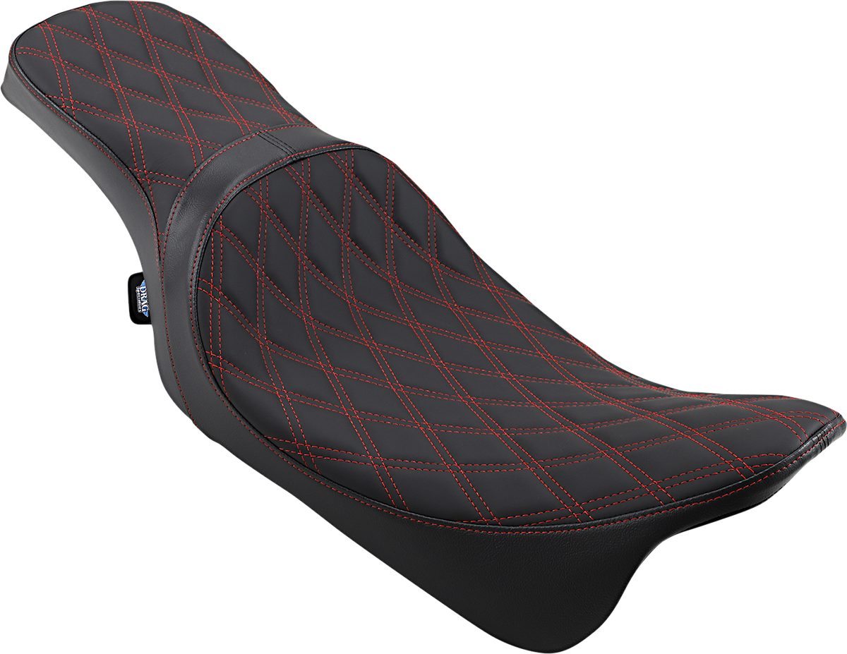 Drag Specialties Seats Predator 2-Up Seat with Double Diamond Pattern and Red Stitching for Harley-Davidson FL 2008-2023 – Part Number 0801-1272