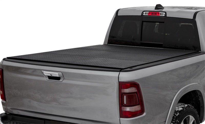 Access LOMAX Black Diamond Plate Hard Tri-Fold Tonneau Cover for 2019-2020 Ram 1500 5' 7" Bed (Excludes Multifunction Tailgate)