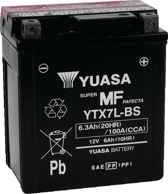 Yuasa YTX7L-BS Maintenance Free AGM 12-Volt Battery w/Bottle
