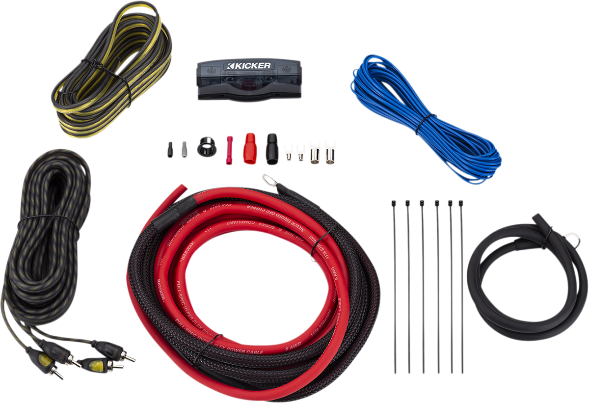KICKER 47VK6 Amplifier Install Kit with K-Series Speaker and Power Cables for Car Audio Systems