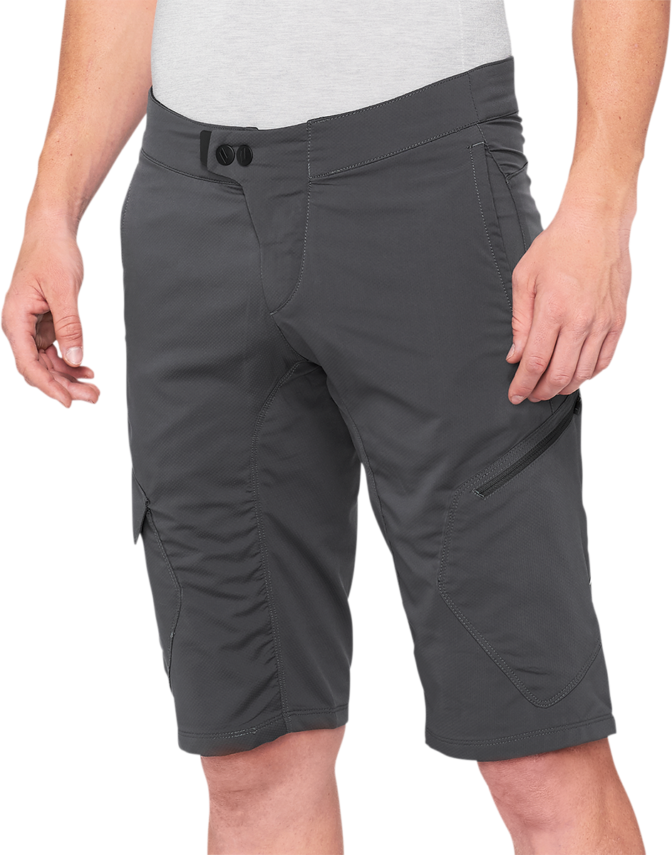 100% Ridecamp Shorts Charcoal US 34 with DWR Polyester Fabric and Adjustable Waist for Mountain Biking