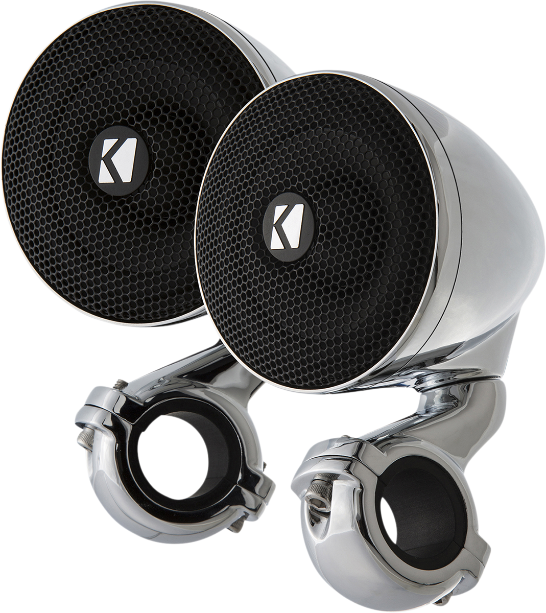 KICKER 47PSM34 Mini Chrome Speakers - 4 Ohm for Bikes and Motorcycles with 1-1/4", 1" & 7/8" Handlebars