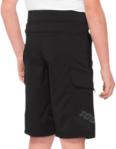 100% Youth Ridecamp Shorts - Black, Part Number 40033-00002, Fits US Size 26 BMX and MTB Bikes