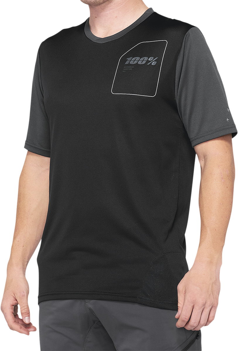100% Ridecamp Short-Sleeve Jersey - Charcoal/Black, Part No. 40027-00006, for Mountain Biking and Cycling