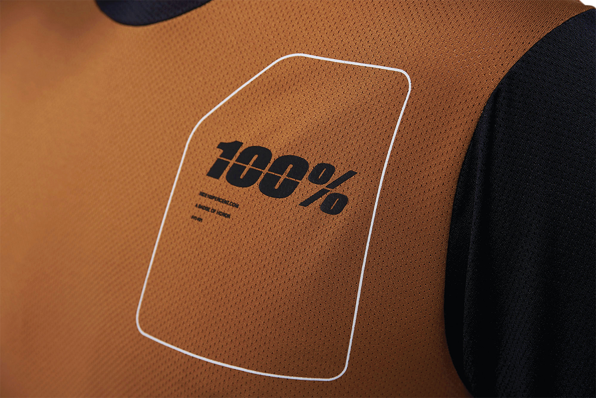 100% Ridecamp Short-Sleeve Jersey - Terracotta/Black - Small | Polyester Mesh Fabric, Full Coverage, Goggle Wipe | Compatible with Mountain and Road Bikes