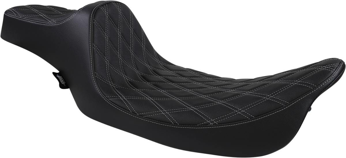Drag Specialties Seats Extended Reach Predator III Seat for Harley FL Models 1999-2007 - Black with Silver Stitching