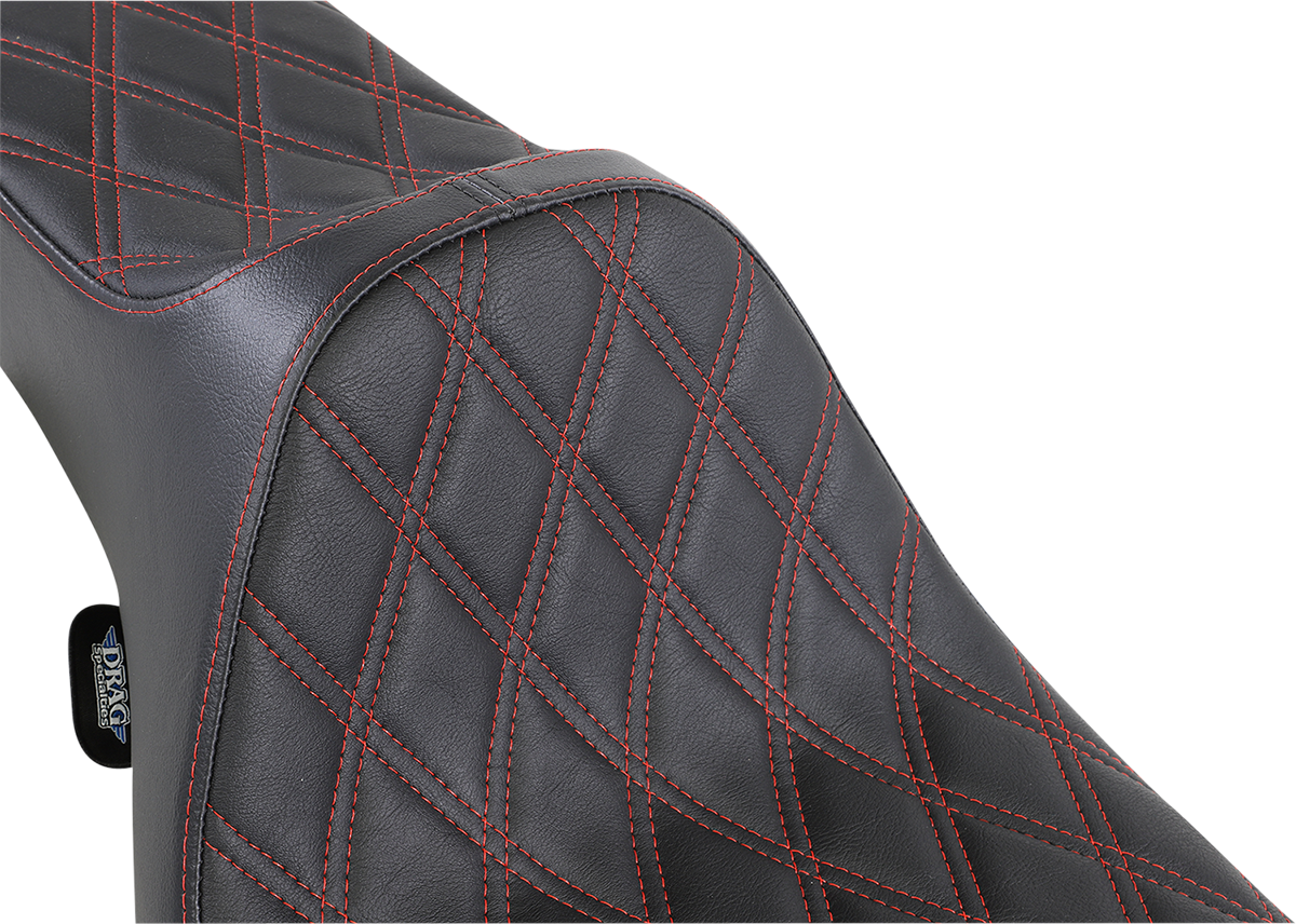 Drag Specialties Seats Extended Reach Predator III Seat for Harley FL '99-'07 with Double Diamond Black and Red Stitching