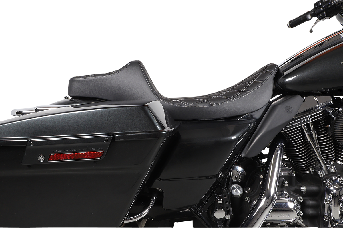 Drag Specialties Seats Extended Reach Predator III Seat for Harley FL Models 1999-2007 - Black with Silver Stitching
