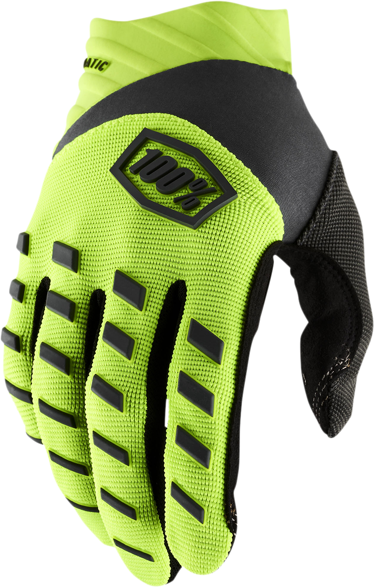 100% Youth Airmatic Gloves – Fluo Yellow/Black – Large, Designed for Smaller Riders with Enhanced Comfort and Control