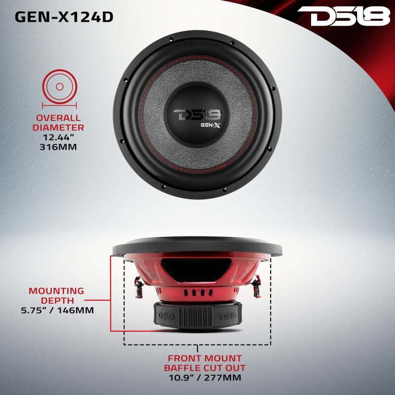 DS18 GEN-X124D 12-Inch 450W RMS Dual Voice Coil Subwoofer for Car Audio Systems