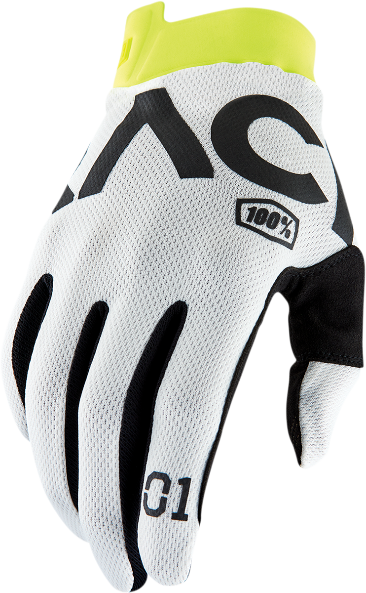 100% Racr iTrack Gloves - White - Small | Designed for Motorcycle Riders with Enhanced Comfort and Grip