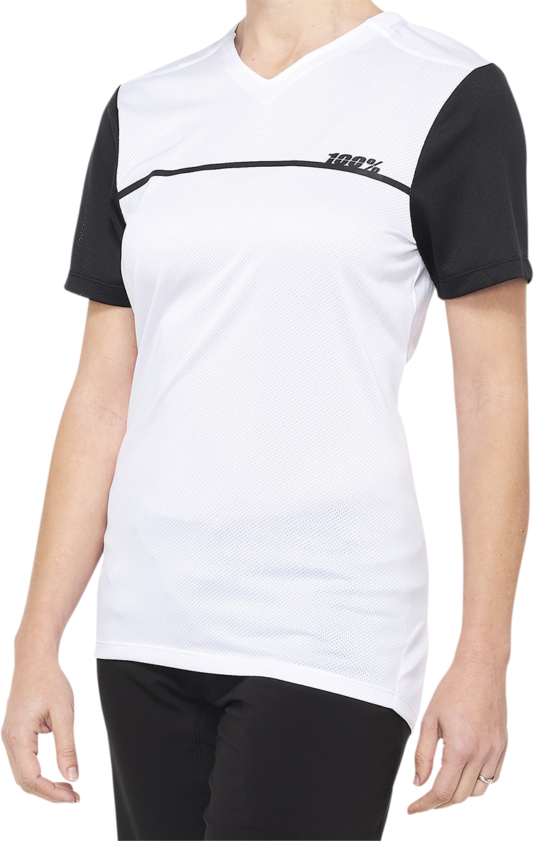 100% Women's Ridecamp Short-Sleeve Jersey - White/Black, Medium - Fits Most Mountain and Road Bikes - Part 40035-00009