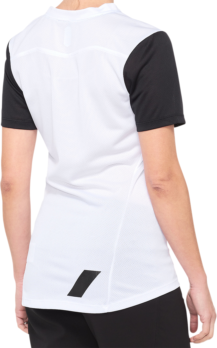 100% Women's Ridecamp Short-Sleeve Jersey with Drop Tail for Cycling - White/Black, Large (Part #40035-00008)