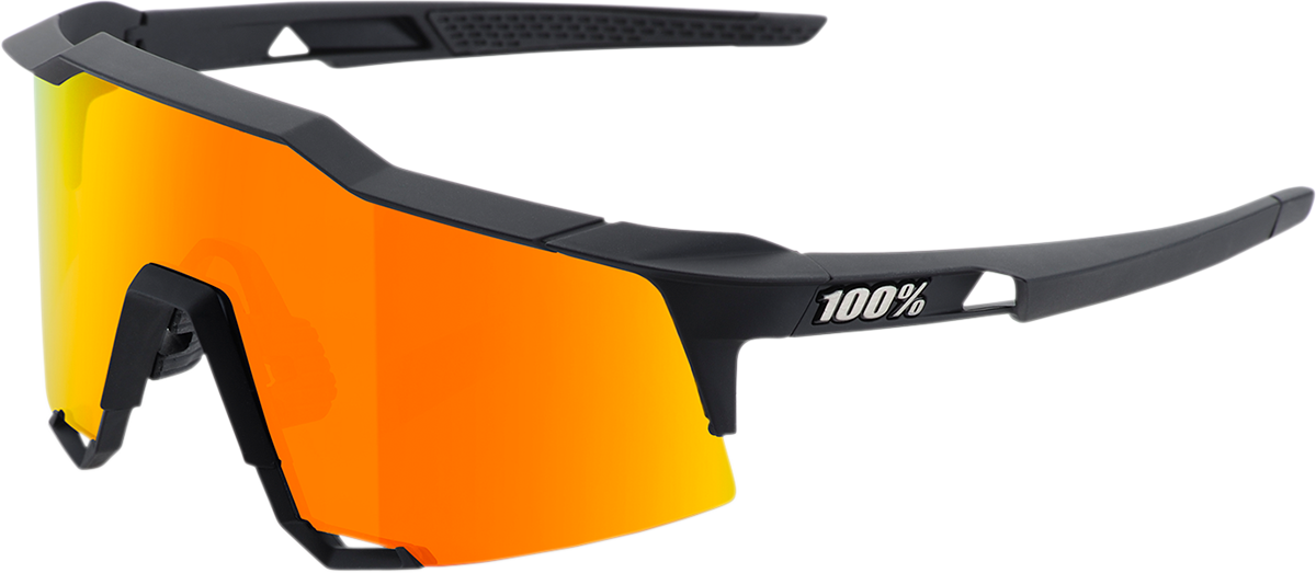 100% Speedcraft Sunglasses - Soft Tact Black with HiPER Red Multilayer Mirror Lens for Motorcycle and Cycling Enthusiasts