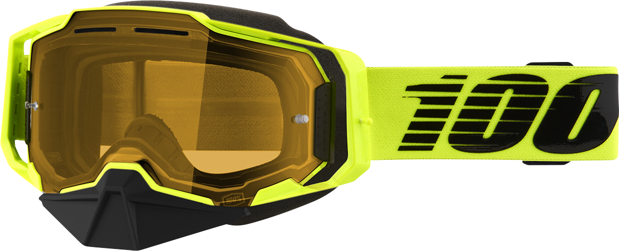 100% Armega Snow Goggle - Nuclear Citrus with Yellow Lens - Fits Ski and Snowboard Helmets