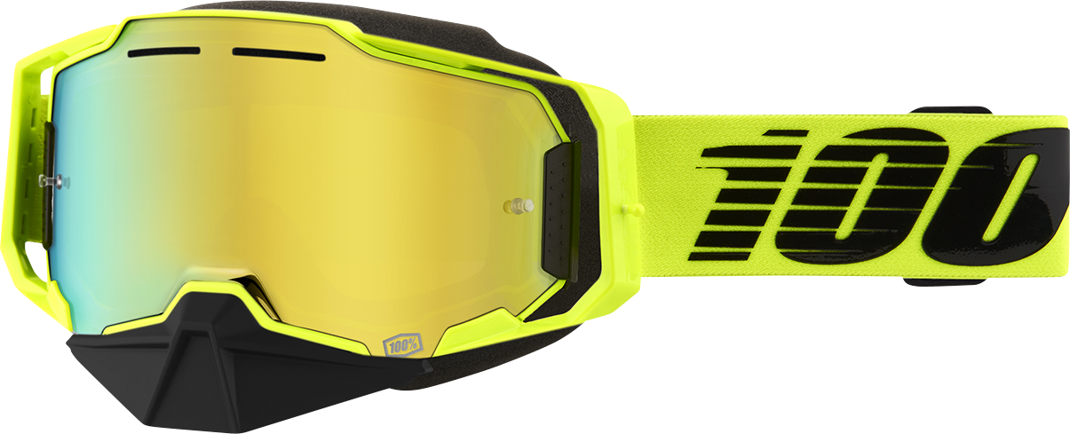 100% Armega Snow Goggle - Nuclear Citrus with Gold Mirror Lens, Fits Snowmobile and Ski Helmets
