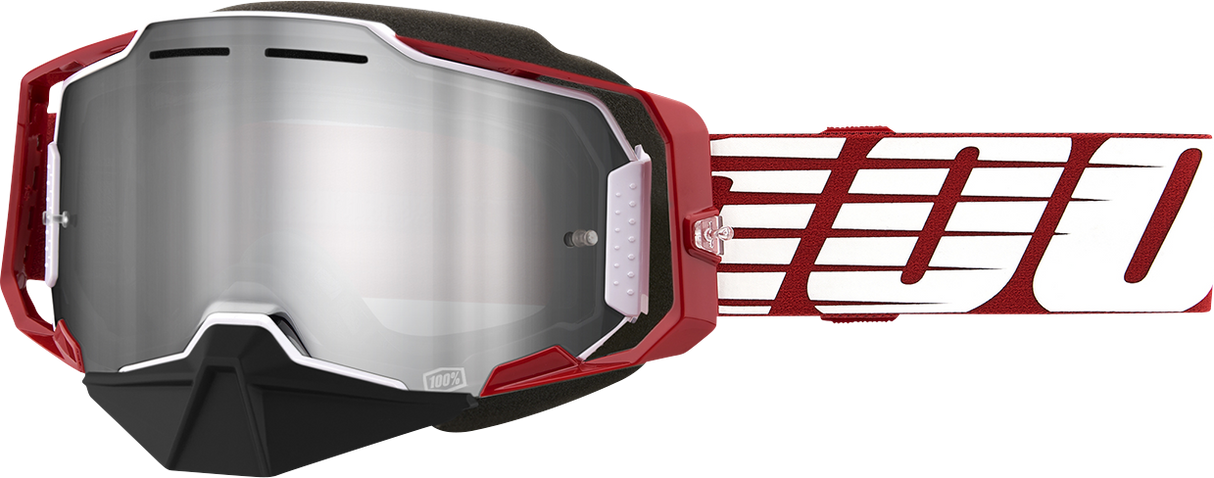 100% Armega Snow Goggle - Oversized Red with Flash Silver Mirror Lens - Fits Snowboard and Ski Helmets
