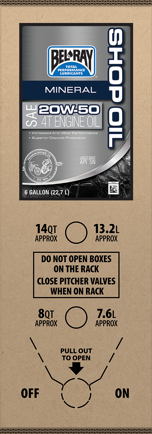 BEL-RAY Shop Oil 20W-50 - 6 U.S. Gallon Bag-In-Box for Motorcycle and Engine Service