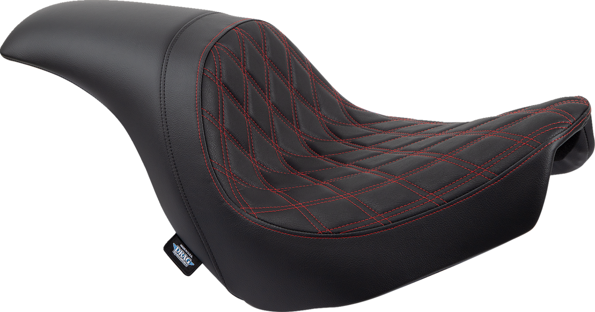 DRAG SPECIALTIES SEATS Predator Seat with Double Diamond Vinyl and Red Stitching for Harley-Davidson FLSB/FXLR '18-'23