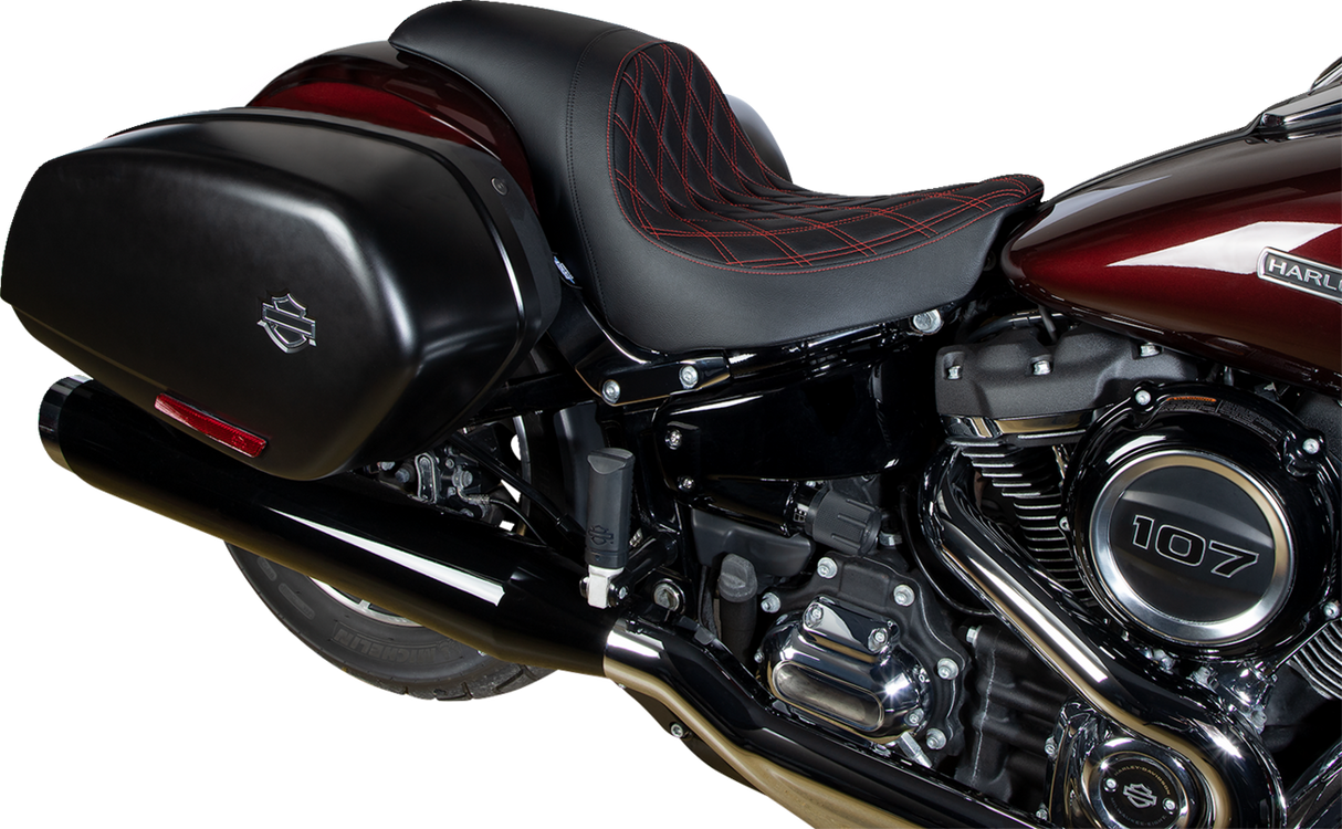 DRAG SPECIALTIES SEATS Predator Seat with Double Diamond Vinyl and Red Stitching for Harley-Davidson FLSB/FXLR '18-'23