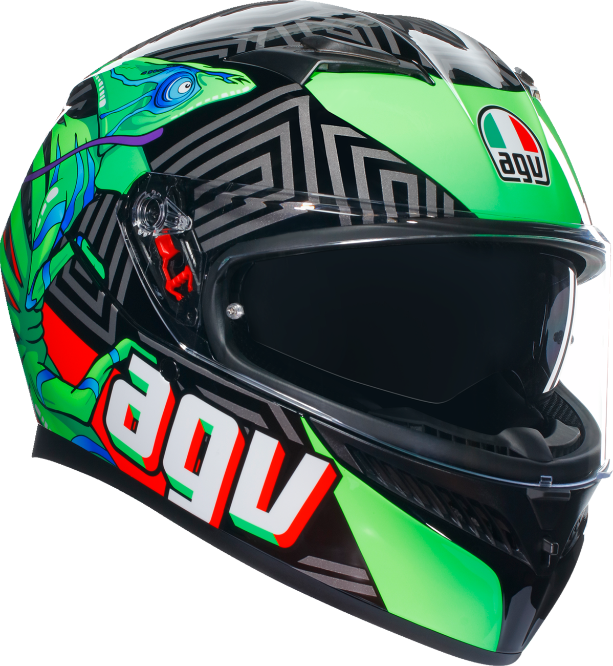 AGV K3 Helmet Kamaleon 2XL Black/Red/Green with Pinlock® Lens and Ventilation System for Motorcycle Riders