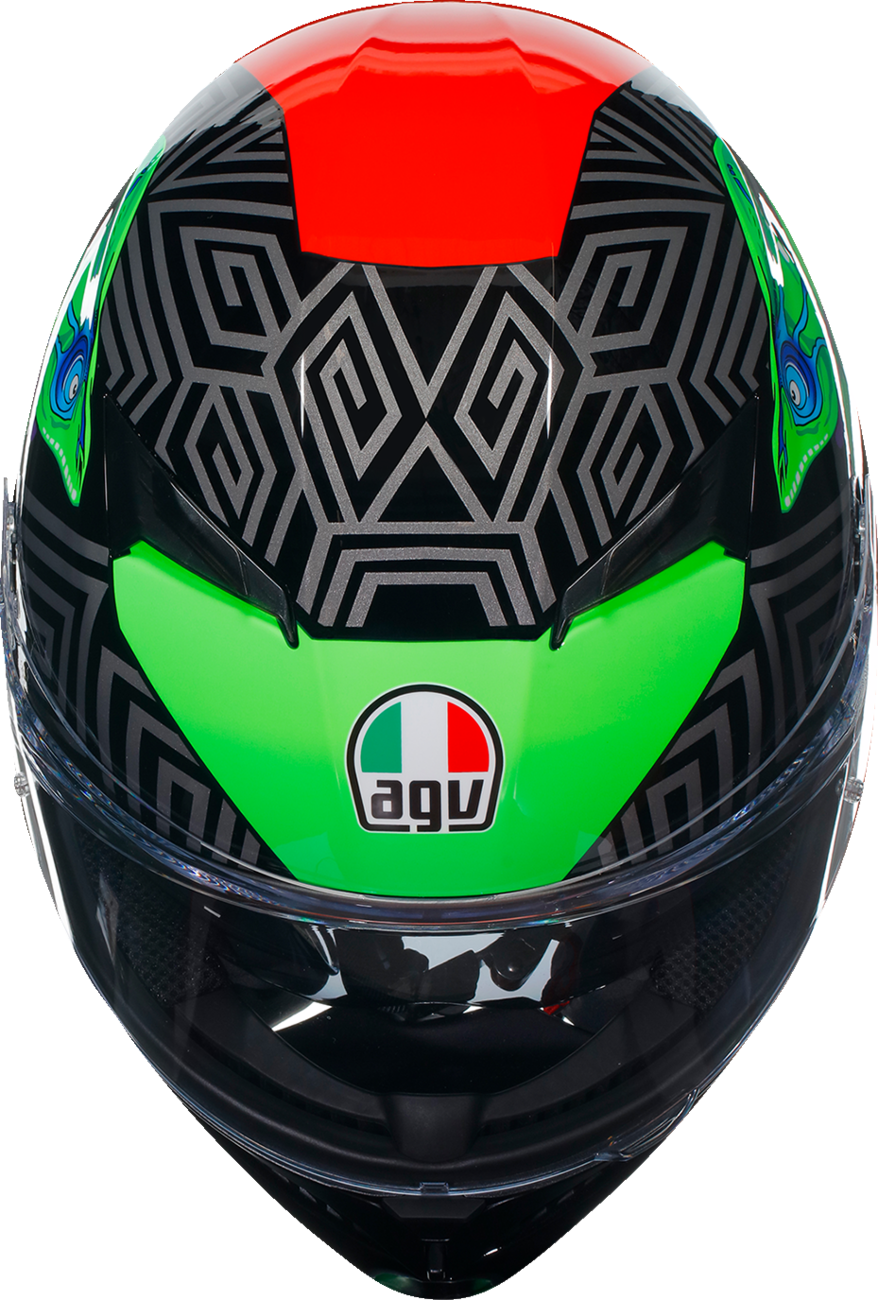 AGV K3 Helmet - Kamaleon - Black/Red/Green, Small – Motorcycle Helmet for Street & Sport Riding