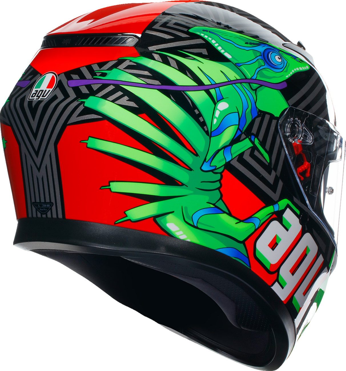 AGV K3 Helmet Kamaleon Black/Red/Green – XL – Durable Motorcycle Helmet with Pinlock® Lens and Ventilation System for Sport and Touring Bikes