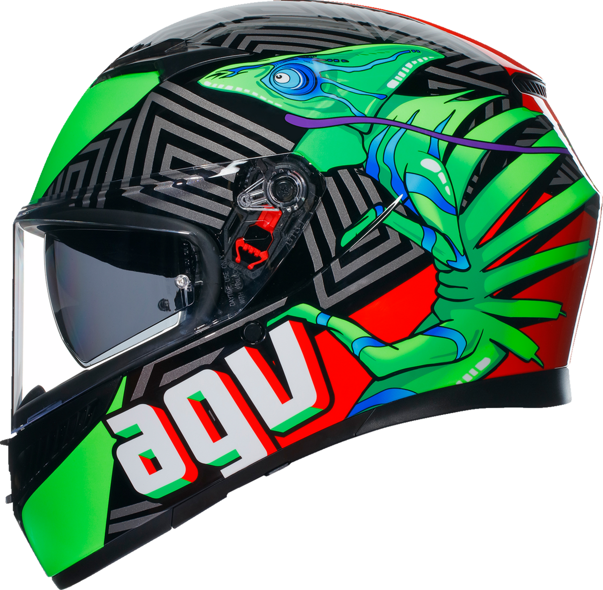 AGV K3 Helmet - Kamaleon - Black/Red/Green, Small – Motorcycle Helmet for Street & Sport Riding