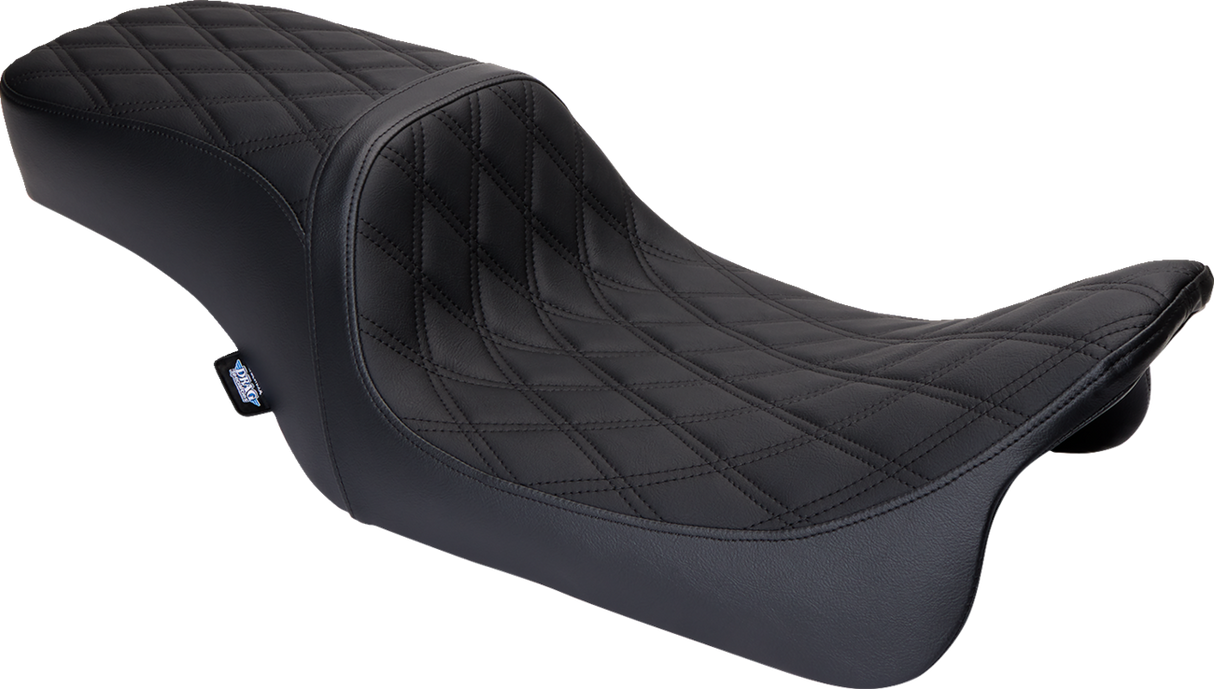Drag Specialties Seats Predator 2-Up Seat for Harley FL Models 2008-2023 - Vinyl Double Diamond Black Stitch