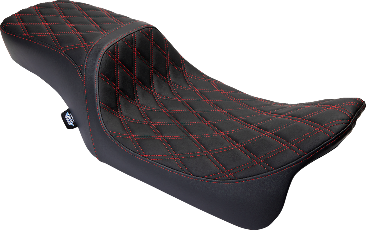 Drag Specialties Seats Predator 2-Up Seat for Harley FL 2008-2023 with Double Diamond Red Stitch and Vinyl Finish