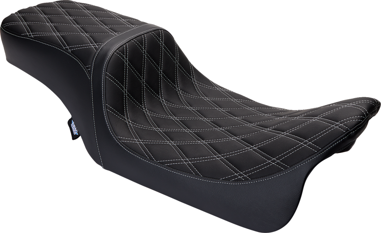 Drag Specialties Seats Predator 2-Up Seat for Harley FL '08-'23 - Vinyl with Double Diamond Silver Stitch - Fits Touring Models