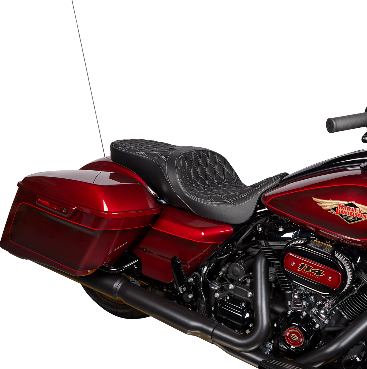 DRAG SPECIALTIES SEATS Freedom Seat with Vinyl Cover for Harley-Davidson FLH 2009-2023, Double Diamond Silver Stitch - Part 0801-1482