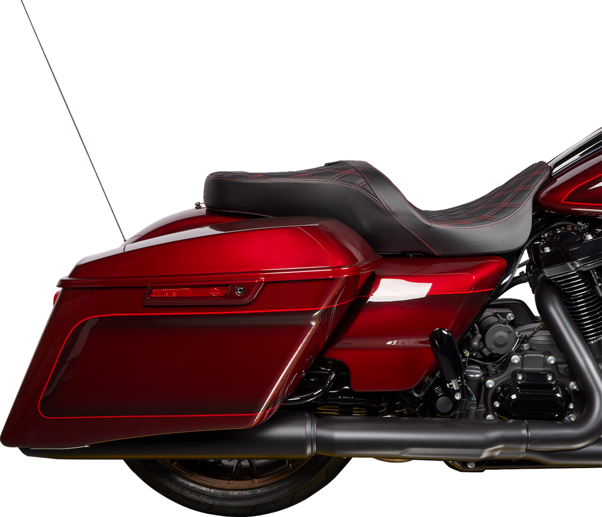 DRAG SPECIALTIES SEATS Freedom Seat with Vinyl Cover and Double Diamond Red Stitch for Harley FLH 2009-2023