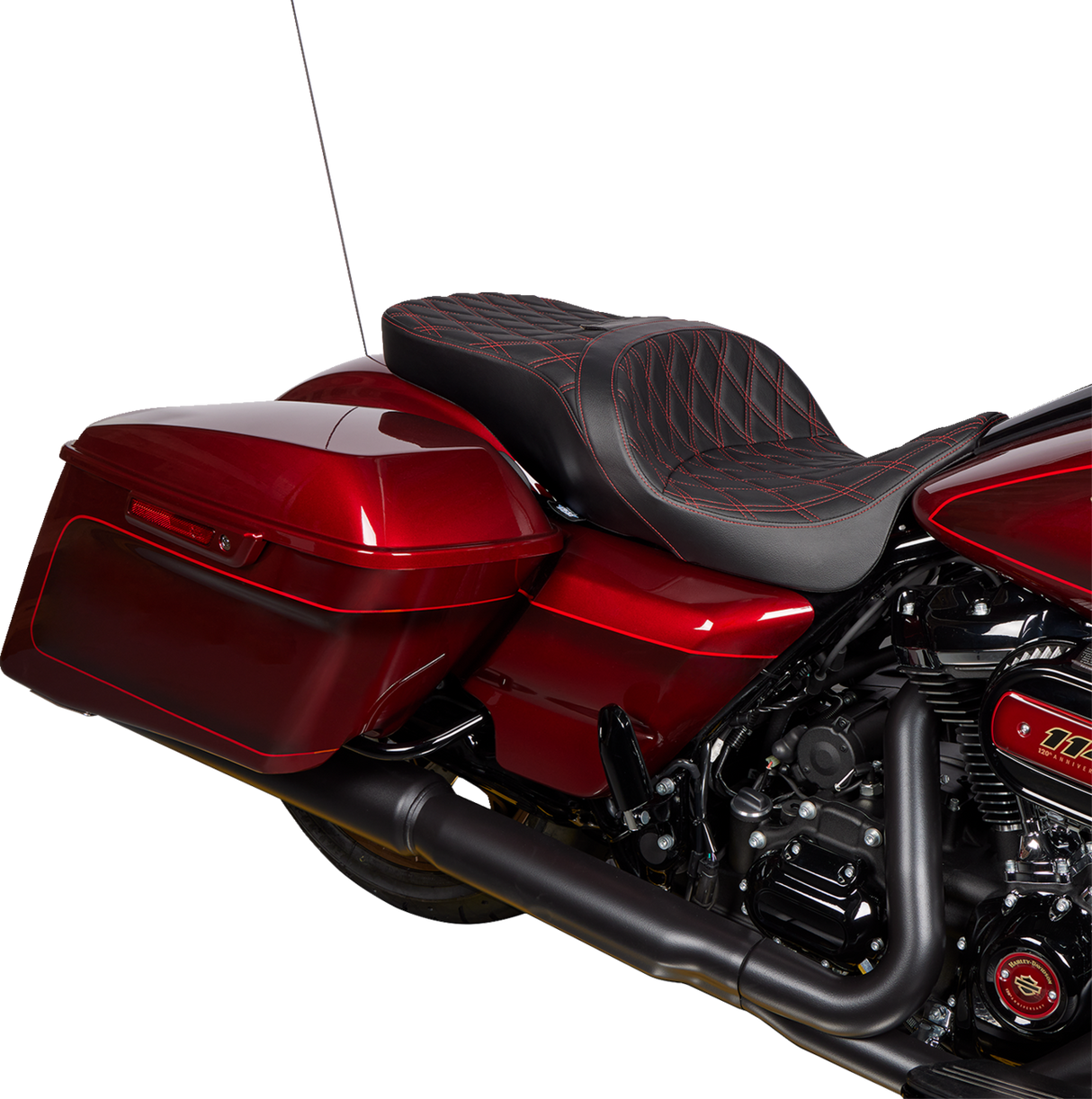 DRAG SPECIALTIES SEATS Freedom Seat with Vinyl Cover and Double Diamond Red Stitch for Harley FLH 2009-2023