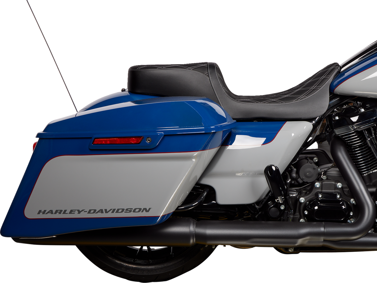 Drag Specialties Seats Predator 2-Up Seat for Harley FL '08-'23 - Vinyl with Double Diamond Silver Stitch - Fits Touring Models