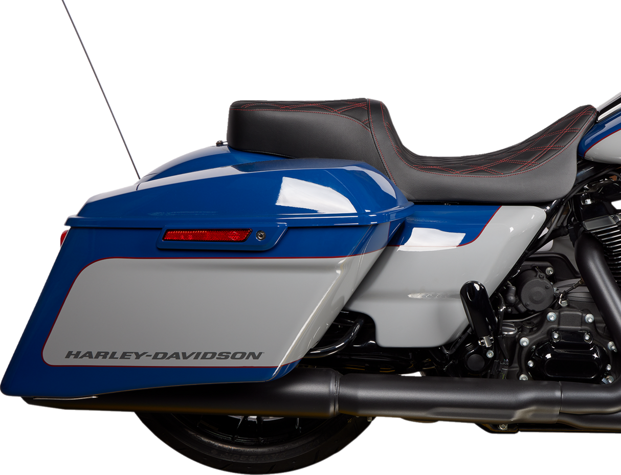 Drag Specialties Seats Predator 2-Up Seat for Harley FL 2008-2023 with Double Diamond Red Stitch and Vinyl Finish