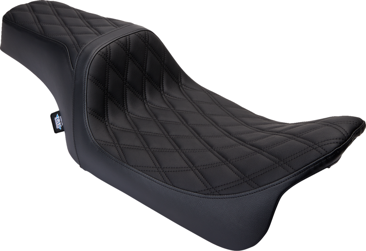 Drag Specialties Seats Predator 1Up Seat with Vinyl Cover for Harley FLH 2008-2023, Double Diamond Black Stitch - Part #0801-1483