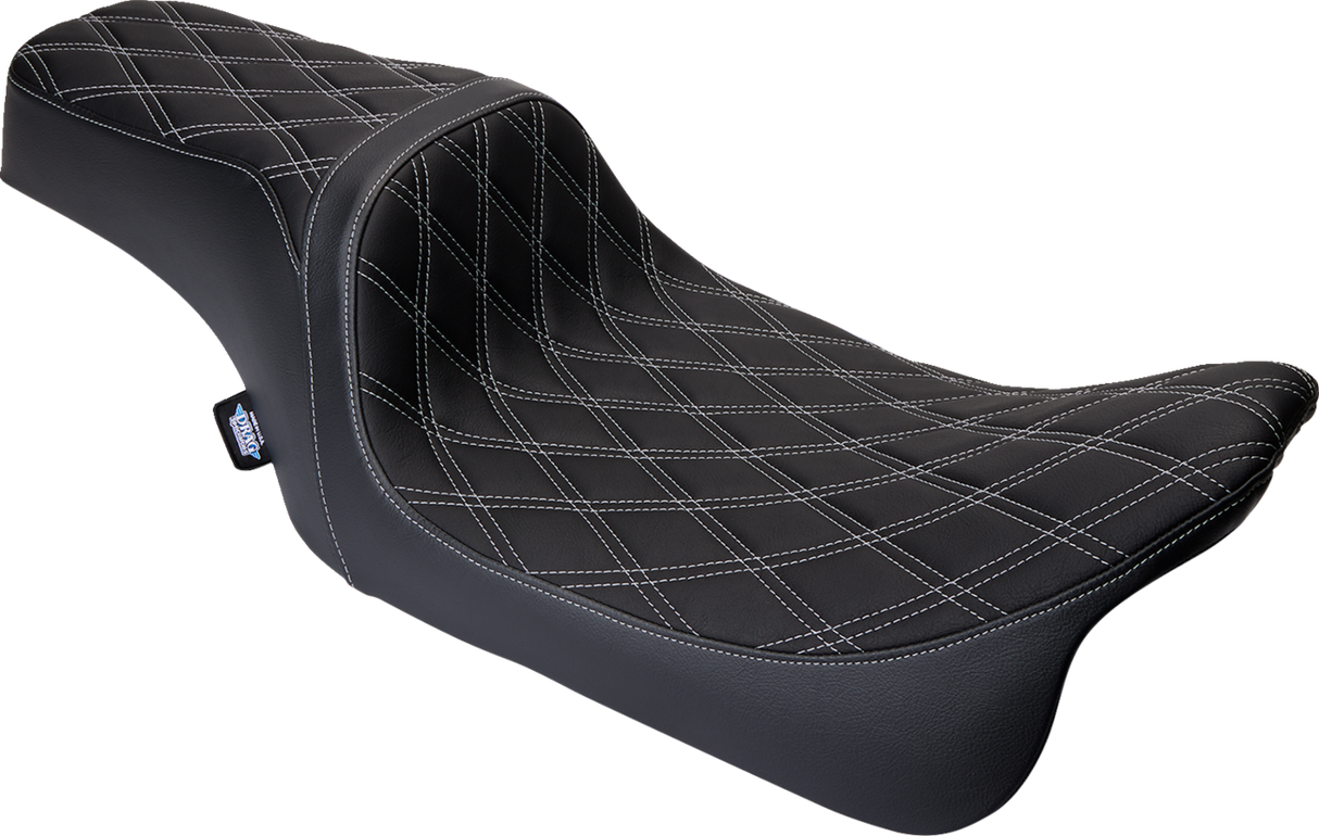 Drag Specialties Seats Predator 1Up Seat for Harley FLH 2008-2023 with Vinyl Cover and Double Diamond Silver Stitch