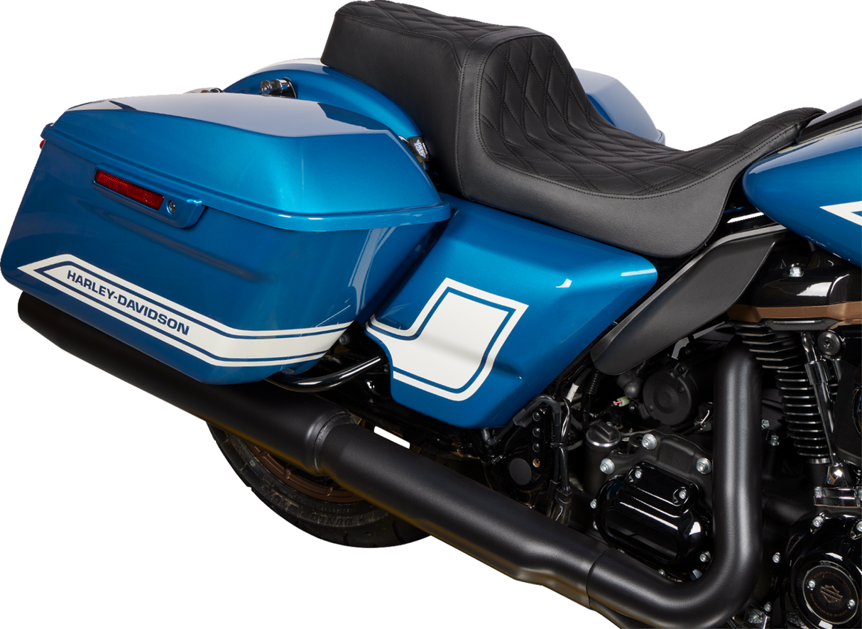 Drag Specialties Seats Predator 1Up Seat with Vinyl Cover for Harley FLH 2008-2023, Double Diamond Black Stitch - Part #0801-1483