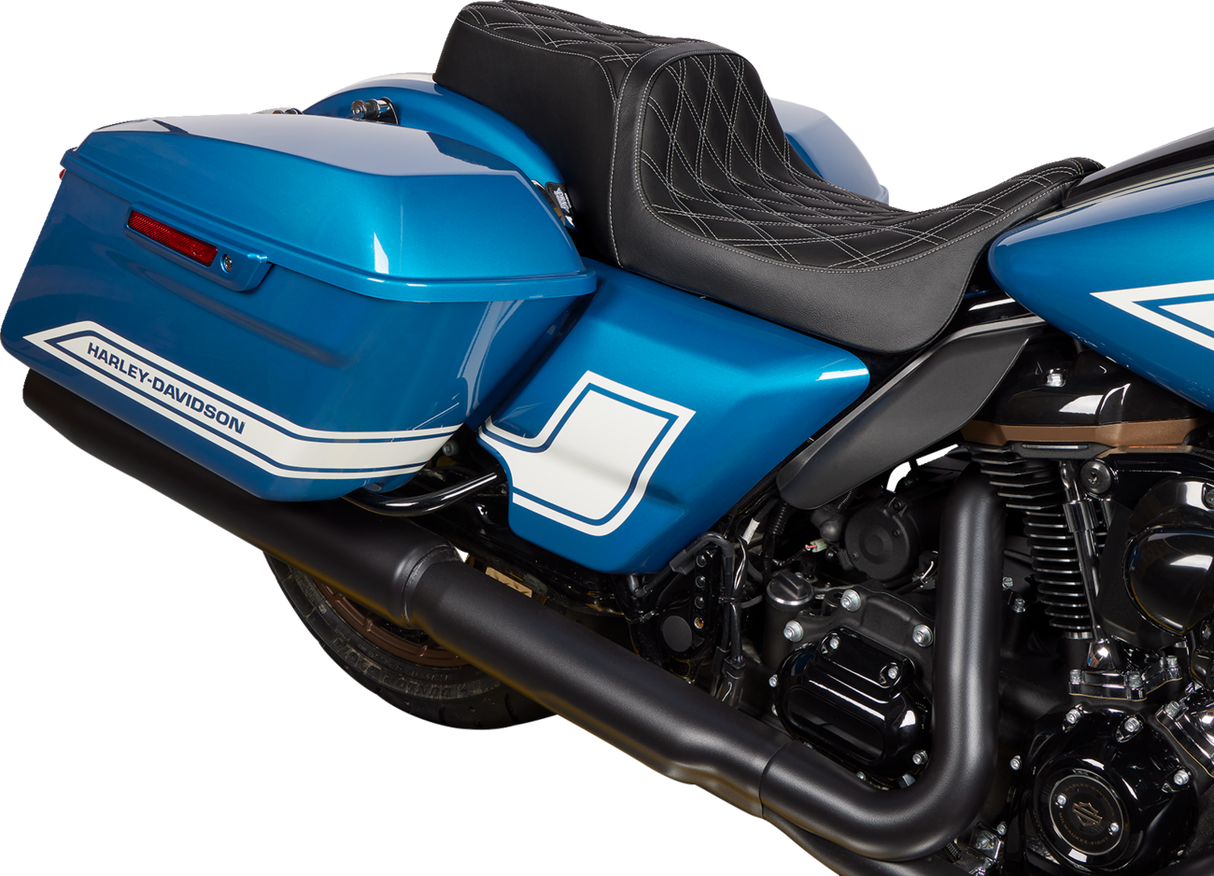 Drag Specialties Seats Predator 1Up Seat for Harley FLH 2008-2023 with Vinyl Cover and Double Diamond Silver Stitch